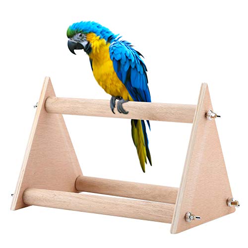 Pssopp Papageien Vogelständer Vogelspielplatz aus Natur Holz Vogelspielzeug tragbare lustige hölzerne Parrot Playstand Sitzstangen für Vogelkäfige, für Wellensittich Nymphensittich von Pssopp