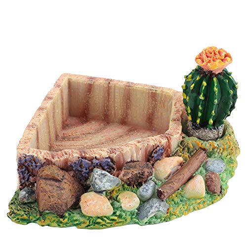 Pssopp Reptilien Eck Wasserschale Harz Schildkrötenschale Reptilienfutterschale Futterschale Wurmfutterstation Terrarium Teller künstlicher Kakteen Pool Landschaft Ornament von Pssopp