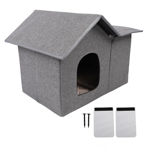 Pssopp Wasserdichtes Katzenhaus, Outdoor-Unterschlupf für Wildkatzen, Katzenhöhle, Einfach zu Montierendes Hundehaus für Katzen Im Innen- und Außenbereich, Wildkatzen (Grey) von Pssopp