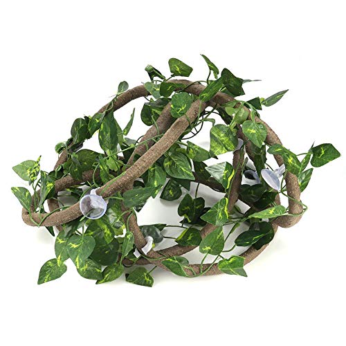 Reptilien Lebensraum Terrarium Dekoration Reptile Climbing Branch Flexible Dschungel Flexible Pet Habitat Decor Climber Dschungel Lange Reben 9.84ft Rattan 3 Reben Mit Saugnäpfen(Scindapsus-Blätter) von Pssopp