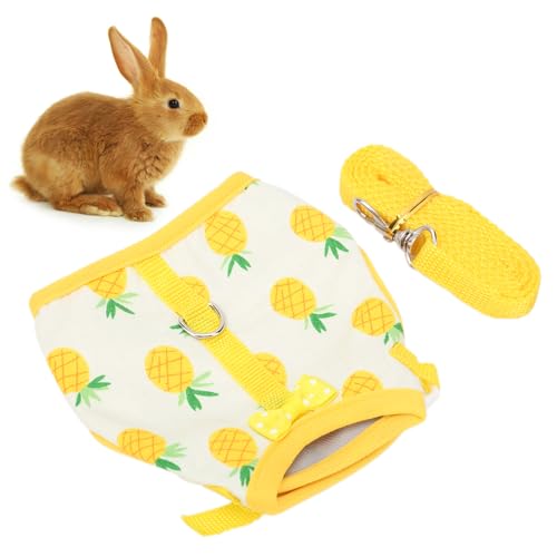 Set aus Geschirr und Leine für Haustiere, Verstellbares Baumwolltuch, Bequeme und Atmungsaktive Haustierweste für Kleine Tiere Wie Katzen, Kaninchen (gelbe Ananas) von Pssopp