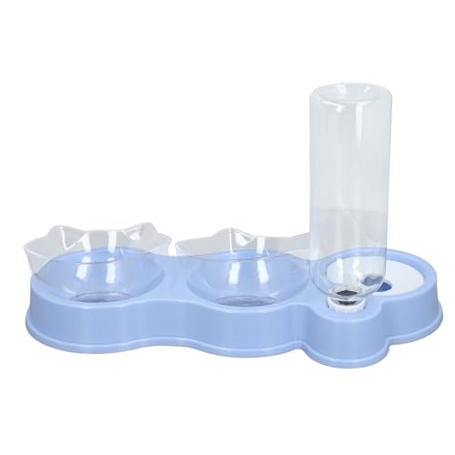 Wasser-Futternäpfe, Dreifache Katzennäpfe, Katzen-Doppel-Futternäpfe mit Automatischem Wasserflaschennapf, Katzennapf, Wasser- und Futternapf-Set, Abnehmbarer Katzennapf für (Blue) von Pssopp