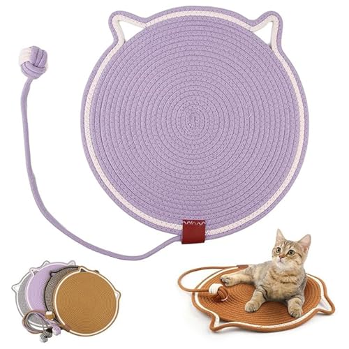 Psyfwznkny Doppeltes Kratzpad für Katzen mit interaktivem Ball, natürliches Baumwollseil, Katzenkratzmatte, Möbel, Sofaschutz, Schleifkrallen für Innenteppiche, Couch, Schlafzimmer, Zuhause(Purple,L) von Psyfwznkny