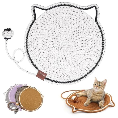 Psyfwznkny Doppeltes Kratzpad für Katzen mit interaktivem Ball, natürliches Baumwollseil, Katzenkratzmatte, Möbel, Sofaschutz, Schleifkrallen für Innenteppiche, Couch, Schlafzimmer, Zuhause(White,L) von Psyfwznkny