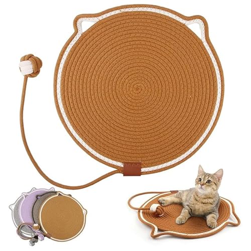 Psyfwznkny Doppeltes Kratzpad für Katzen mit interaktivem Ball, natürliches Baumwollseil, Katzenkratzmatte, Möbel, Sofaschutz, Schleifkrallen für Innenteppiche, Couch, Schlafzimmer, Zuhause(Brown1,L) von Psyfwznkny