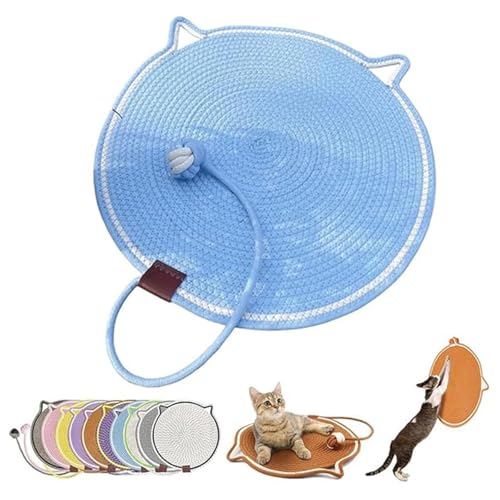 Psyfwznkny Doppeltes Kratzpad für Katzen mit interaktivem Ball, natürliches Baumwollseil, Katzenkratzmatte, Möbel, Sofaschutz, Schleifkrallen für Innenteppiche, Couch, Schlafzimmer, Zuhause(Blue,L) von Psyfwznkny