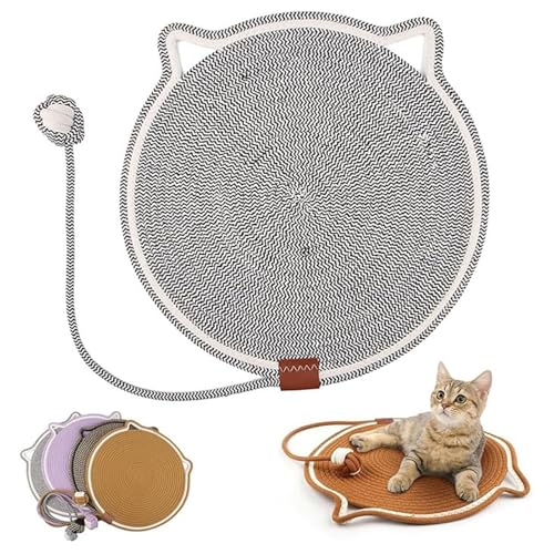 Psyfwznkny Doppeltes Kratzpad für Katzen mit interaktivem Ball, natürliches Baumwollseil, Katzenkratzmatte, Möbel, Sofaschutz, Schleifkrallen für Innenteppiche, Couch, Schlafzimmer, Zuhause(Gray,L) von Psyfwznkny