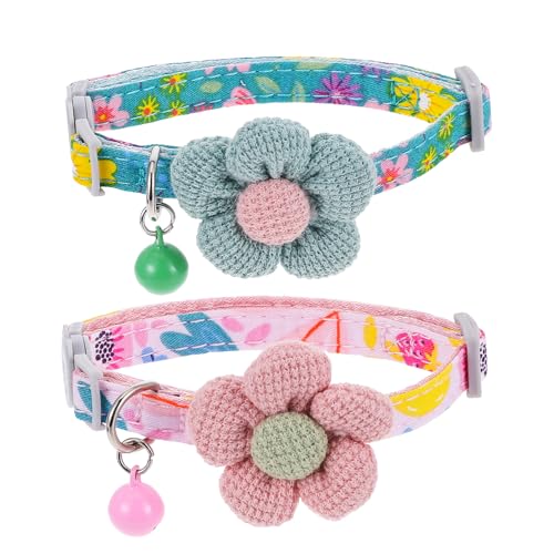 2 Stück Katzenhalsbänder mit Blumen Personalisiert Katzenhalsband mit Sicherheitsverschluss und Glöckchen Halsband Katze verstellbare Blumen-Fliege-Halsbänder für Jungen und Mädchen von Psyqtsuary