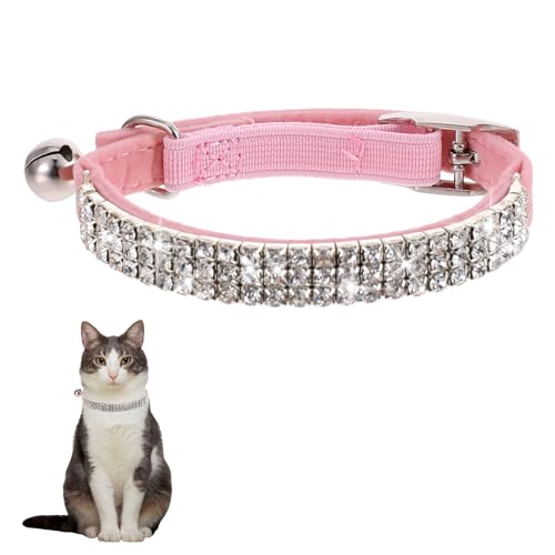 Katzen Halsband mit Klingel, Katzen Halsband Strass Steine Katzen Halsband Weiches Katzen Halsband mit Glocken Katzen-Ausreißer-Halsband verstellbar Niedlich Katzen von Psyqtsuary