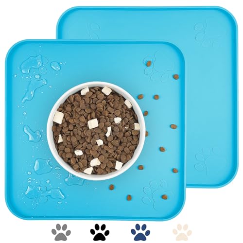 Ptlom 2 Stück Hundefuttermatte, rutschfeste Hundenapf-Matten für Futter und Wasser, hohe Lippen, Haustier-Platzdeckchen, wasserdicht, verhindert unordentliches Verschütten, von Ptlom