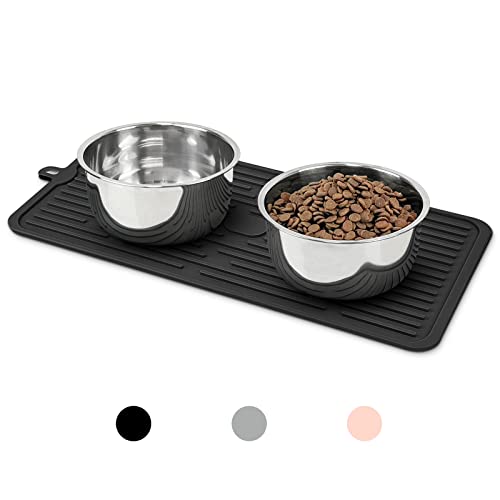 Ptlom Haustier-Platzdeckchen für Hund und Katze, Matte zur Verhinderung von Futter und Wasser, geeignet für mittelgroße und kleine Haustiere, schwarz, Silikon von Ptlom