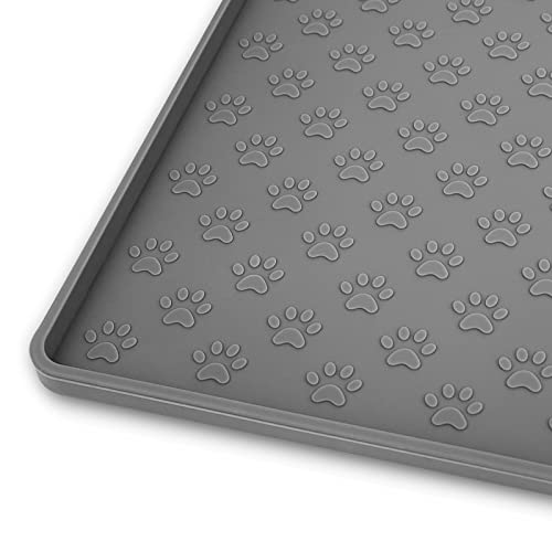 Ptlom Haustier-Platzdeckchen für Hunde und Katzen, Matte zur Verhinderung von Überlaufen von Futter und Wasser, geeignet für kleine, mittelgroße und große Haustiere, 62,2 cm, 41,9 cm, grau von Ptlom