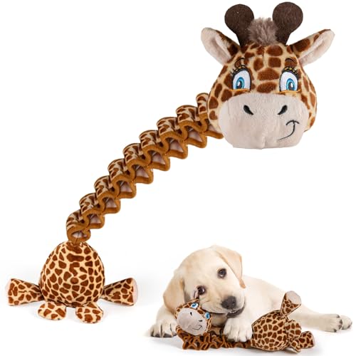 Pubialo Quietschspielzeuge für große Hunde, langlebiges Plüsch-Kauspielzeug, interaktive Stoffspielzeuge für große Hunde (Pfennig, Giraffe) von Pubialo