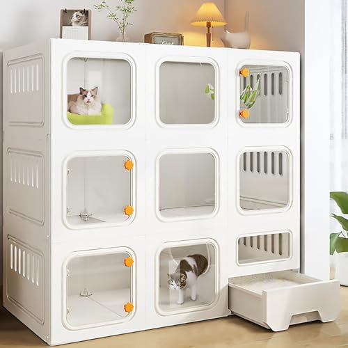 3-stöckiger Katzenkäfig für den Innenbereich, DIY-Katzengehege, Katzenvilla, Katzenhaus mit Katzentoilette, Einfache Installation, für 1–2 Katzen(White) von Pucaru