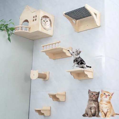 Pucaru An der Wand Montierte Katzen Kletterwand Set aus Massivem Holz, Katze Wandelement, Luftkorridor-Raumkapsel-Katzennest-freie Kombination (Color : Style4) von Pucaru