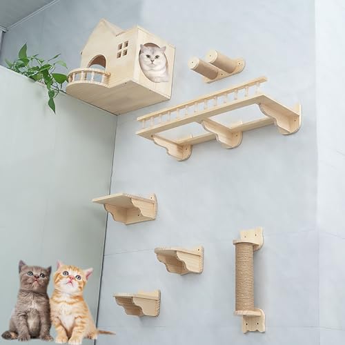 An der Wand Montierte Katzenmöbel, Katze Wandelement, DIY-Katzenkletterset, Platzsparend, für Katzen zum Schlafen und Spielen(Size:Style2) von Pucaru