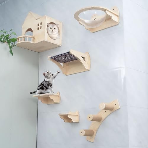 An der Wand Montierte Katzenmöbel, Katze Wandelement, DIY-Katzenkletterset, Platzsparend, für Katzen zum Schlafen und Spielen(Size:Style3) von Pucaru