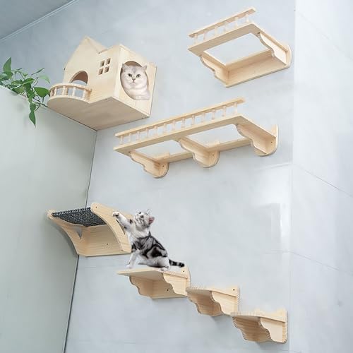 An der Wand Montierte Katzenmöbel, Katze Wandelement, DIY-Katzenkletterset, Platzsparend, für Katzen zum Schlafen und Spielen(Size:Style5) von Pucaru