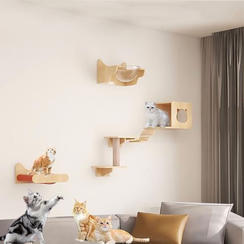 An der Wand Montierte Katzenwandparkour, Katzen-Klettergerüst, Decken-/Wand-Kombinationsset, Platzsparend, Selbstgemacht und Einfach zu Montieren(Size:Style3) von Pucaru