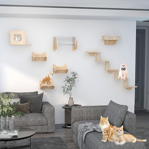 An der Wand Montierte Katzenwandparkour, Katzen-Klettergerüst, Decken-/Wand-Kombinationsset, Platzsparend, Selbstgemacht und Einfach zu Montieren(Size:Style4) von Pucaru