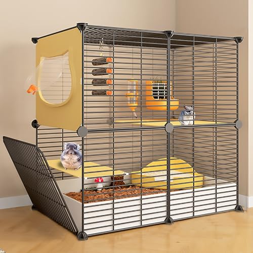 Chinchillakäfig mit Tablett, Großraum-Rattenkäfig, Igelkäfig, Käfig für Hamster, Eichhörnchen, Verschlüsseltes Design, Anti-Jailbreak(75x37x75cm) von Pucaru