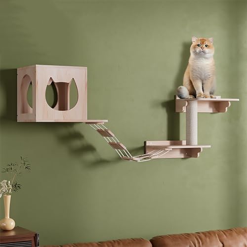 DIY Katzen Kletterwand Set, Massivholz-Katzenwandmöbel, Katzenregale und Sitzstangen für die Wand, Platzsparend, (Style3) von Pucaru