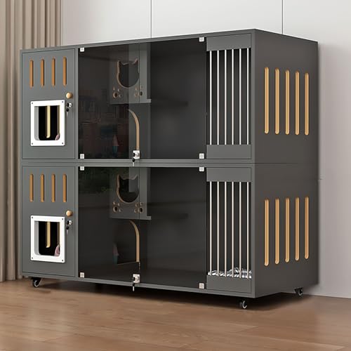 Doppelschichtiger Katzenschrank, Katzenkäfig, Katzenvilla Komplett aus Massivholz, Belüftung auf Beiden Seiten, Große Plattform, Leicht zu Pflegen(Black,140x60x114cm) von Pucaru