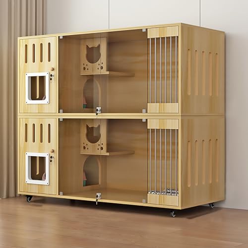 Doppelschichtiger Katzenschrank, Katzenkäfig, Katzenvilla Komplett aus Massivholz, Belüftung auf Beiden Seiten, Große Plattform, Leicht zu Pflegen(Yellow,140x60x114cm) von Pucaru