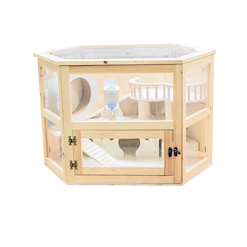 Großer Hamsterkäfig aus Holz, Transparentes Luxus-Hamstervilla-Kit, Haustier-Rattenkäfig, Kleintierkäfig, für Goldbär-Igel von Pucaru