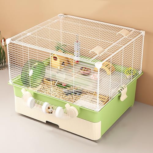 Hamsterkäfig in Schubladenform, Luxus-Hamstervilla aus Metallgeflecht, Doppelschichtiges Design, Extra Viel Platz, mit Badezimmer, Tunnel, Laufrad Usw(Green) von Pucaru