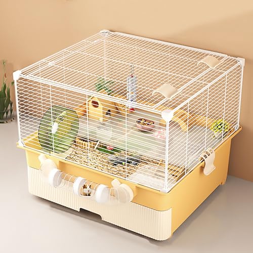 Hamsterkäfig in Schubladenform, Luxus-Hamstervilla aus Metallgeflecht, Doppelschichtiges Design, Extra Viel Platz, mit Badezimmer, Tunnel, Laufrad Usw(Yellow) von Pucaru