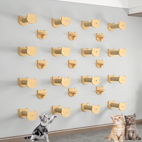 Katzen-Klettergerüst-Set zur Wandmontage aus Massivem Holz für den Innenbereich, Katzenregale, Sprungplattform, Katzennest, Katzenkratzbaum(Size:Style3) von Pucaru