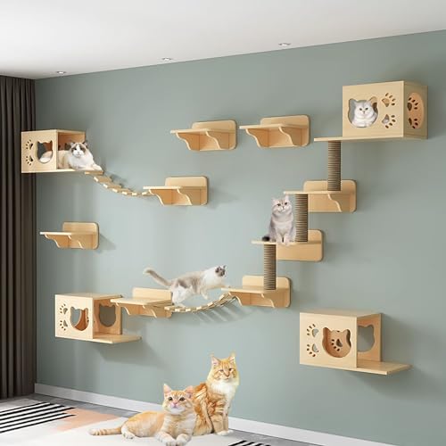 Katzen-Wandmöbel, 17-teiliges Wand-Katzen-Klettergerüst-Set, Katzennest, Katzen-Wandstufen, zum Schlafen, Spielen, Klettern, Faulenzen von Pucaru