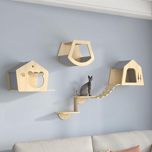 Katzen-Wandregale, Katzen-Kletterwand-Set, Katzen-Wandmöbel Stark und Stabil, Platzsparend, für Katzen zum Schlafen und Spielen, Klettern (Size : STYLE2) von Pucaru