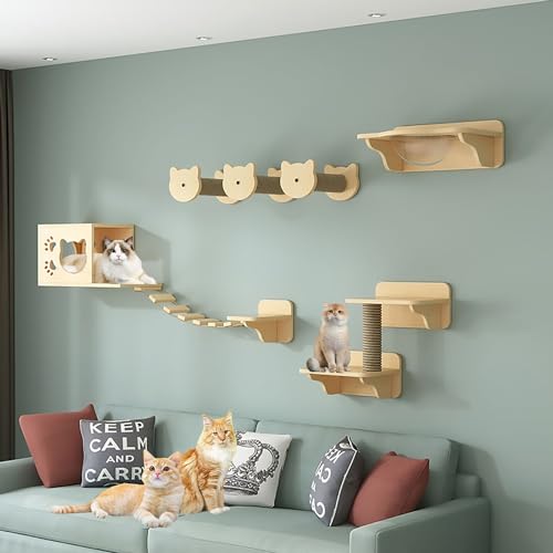 Katzen-Wandregale, Wandmontiertes Katzen-Wandmöbelset, Katzen-Kletterregal-Set für Zimmerkatzen, Katzenregale und Sitzstangen für die Wand(Style3) von Pucaru