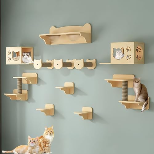 Katzen-Wandregale, Wandmontiertes Katzen-Wandmöbelset, Katzen-Kletterregal-Set für Zimmerkatzen, Katzenregale und Sitzstangen für die Wand(Style4) von Pucaru