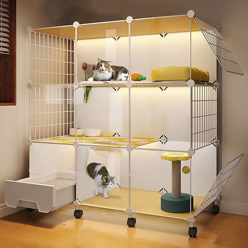 Katzenkäfig aus Metalldraht, Transparente Katzenvilla, Großes Abnehmbares DIY-Katzenkistengehäuse, mit Katzentoilette, für Kleintiere(111x39x115cm) von Pucaru