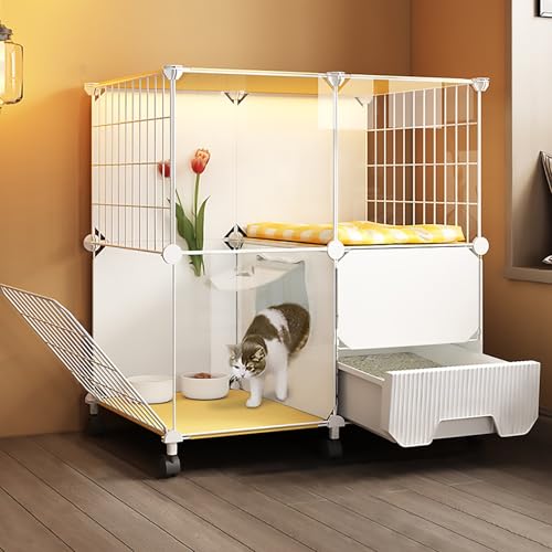 Katzenkäfig aus Metalldraht, Transparente Katzenvilla, Großes Abnehmbares DIY-Katzenkistengehäuse, mit Katzentoilette, für Kleintiere(75x39x79cm) von Pucaru