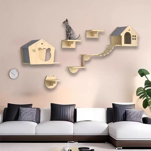 Katzenmöbel Wand Set, Katze Wandelement, Katze Kletterlandschaft, Platzsparende DIY-Katzen-Kletterwand zum Klettern, Schlafen und Spielen(Style2) von Pucaru