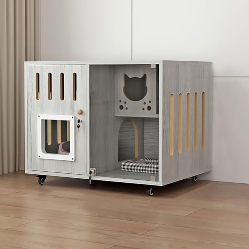 Katzenschrank, Halbgeschlossener Katzenkäfig, Katzenvilla, Katzennest für den Innenbereich, Robust und Stabil, Glastürplatte, Leicht zu Reinigen(Grey,80x60x60cm) von Pucaru