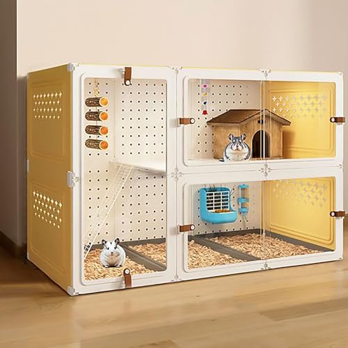 Luxuriöser Chinchilla-Schrank, Kleintierkäfig, Eichhörnchen-Villa, DIY-freie Landschaftsbau-Lochplatten, Vierseitige Belüftung(Yellow,105x45x70cm) von Pucaru