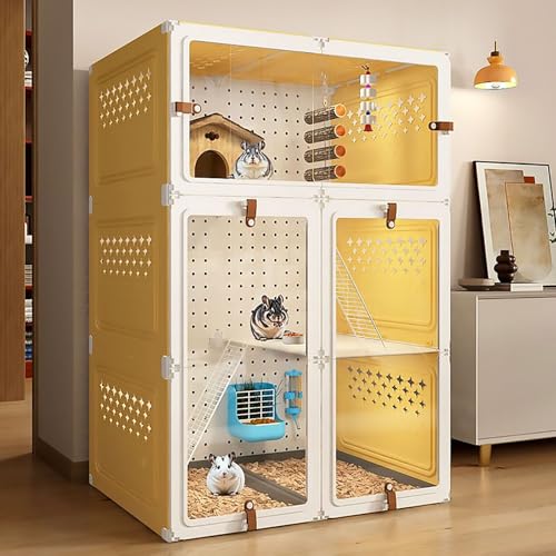 Luxuriöser Chinchilla-Schrank, Kleintierkäfig, Eichhörnchen-Villa, DIY-freie Landschaftsbau-Lochplatten, Vierseitige Belüftung(Yellow,70x45x105cm) von Pucaru