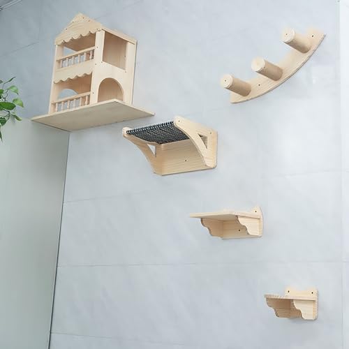 Luxuriöses Katzen Kletterwand Set, Wandmontierte Katzenwandparkour, Katzenmöbel Wand, Doppelstöckige Katzenvilla, Raumkapsel, Hängematte(Size:Style1) von Pucaru