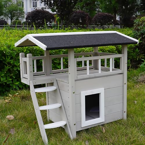 Outdoor-Tierhaus aus Massivholz, Wildkatzenhaus, Wetterfest, Sonnenschutz, Katzenhaus Outdoor, mit Treppe und Asphaltdach von Pucaru