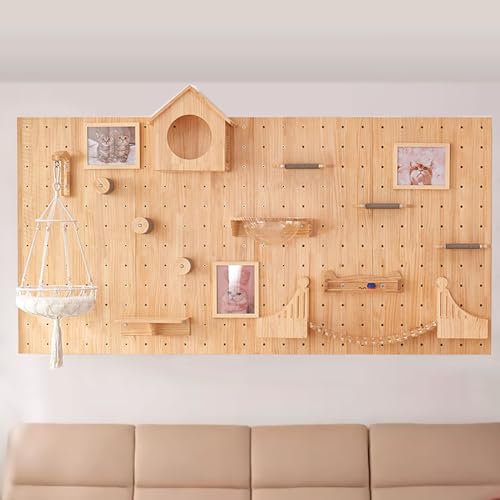 Perforiertes Brett Katzenwandmöbel, Katzenwandparkour aus Massivem Holz, Katzen Kletterwand Set, Einfache Installation(Size:Style4) von Pucaru