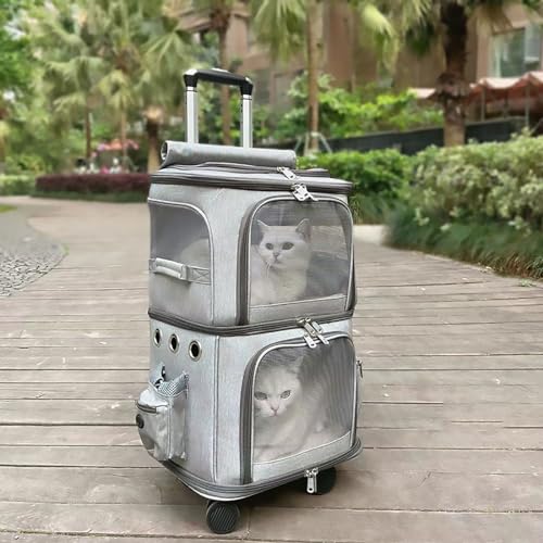 Pucaru Doppellagiger Haustier-Trolley mit Großem Fassungsvermögen, Katzentransporter mit Rädern, Zusammenklappbar, für 2 Katzen Oder 1 Mittelgroßen Hund von Pucaru