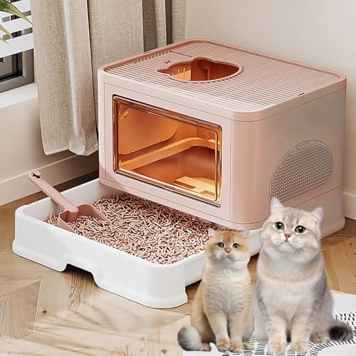 Pucaru Geschlossene Katzenklo mit Deckel, Katzenklo mit Hohen Seitenwänden, Katzentoilette mit Sieb, Katzentoilette mit Einstieg von Oben, Spritzschutz(Pink) von Pucaru