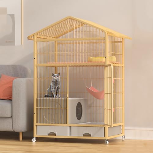 Pucaru Großer Katzenkäfig, 3/4-stöckiges Katzenhaus, Multifunktionales Katzenhaus, Oberes Lagerregal, mit Geschlossener Katzentoilette, für 1-3 Katzen(83x59x136cm) von Pucaru