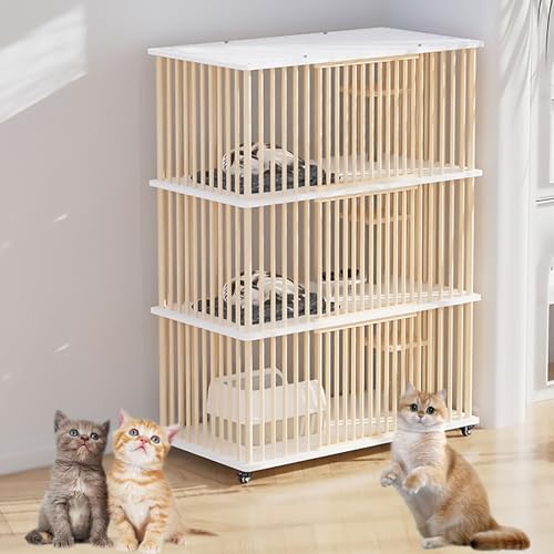 Pucaru Großzügiges Katzenhaus mit Rädern, Modernes Katzenhaus, Einfach zu Installierende Katzenvilla, für Privathaushalte, Tierhandlungen, Tierkliniken(White,112x56x156cm) von Pucaru