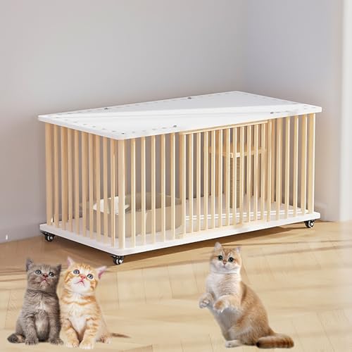 Pucaru Großzügiges Katzenhaus mit Rädern, Modernes Katzenhaus, Einfach zu Installierende Katzenvilla, für Privathaushalte, Tierhandlungen, Tierkliniken(White,112x56x57cm) von Pucaru